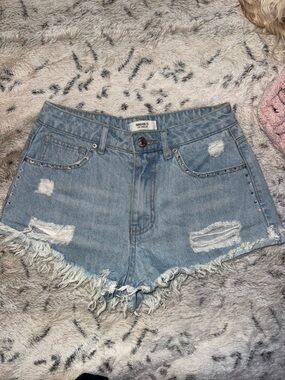 Forever 21 Light Wash Distressed Jean Shorts with Stud Detail